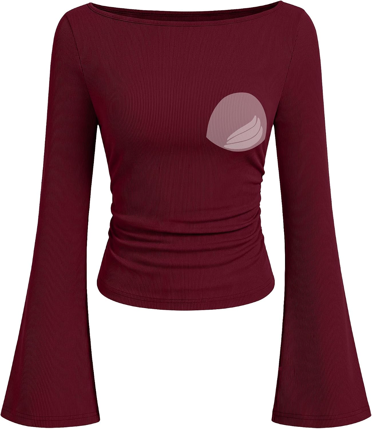 ANRABESS ANRABESS Women Boat Neck Bell Sleeve Shirts Built in Bra Fall Dressy Top