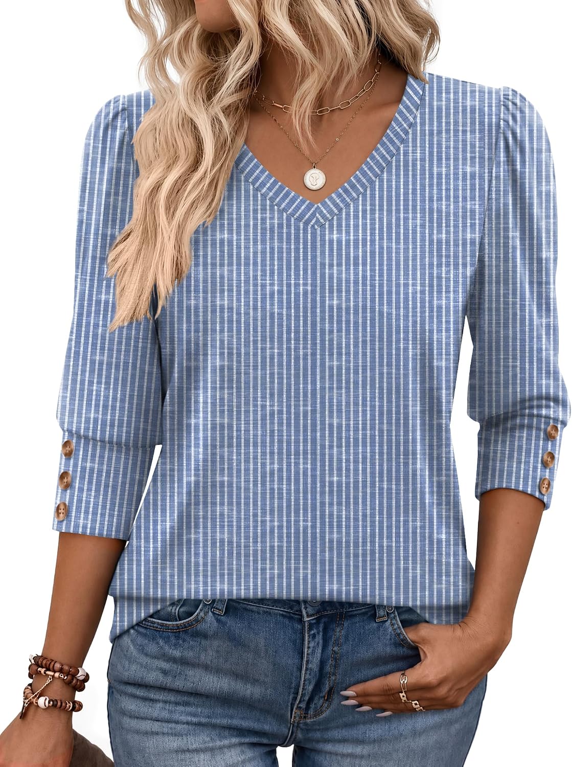 Zeagoo Zeagoo Womens 3/4 Sleeve V Neck T Shirts Dressy Casual Tops