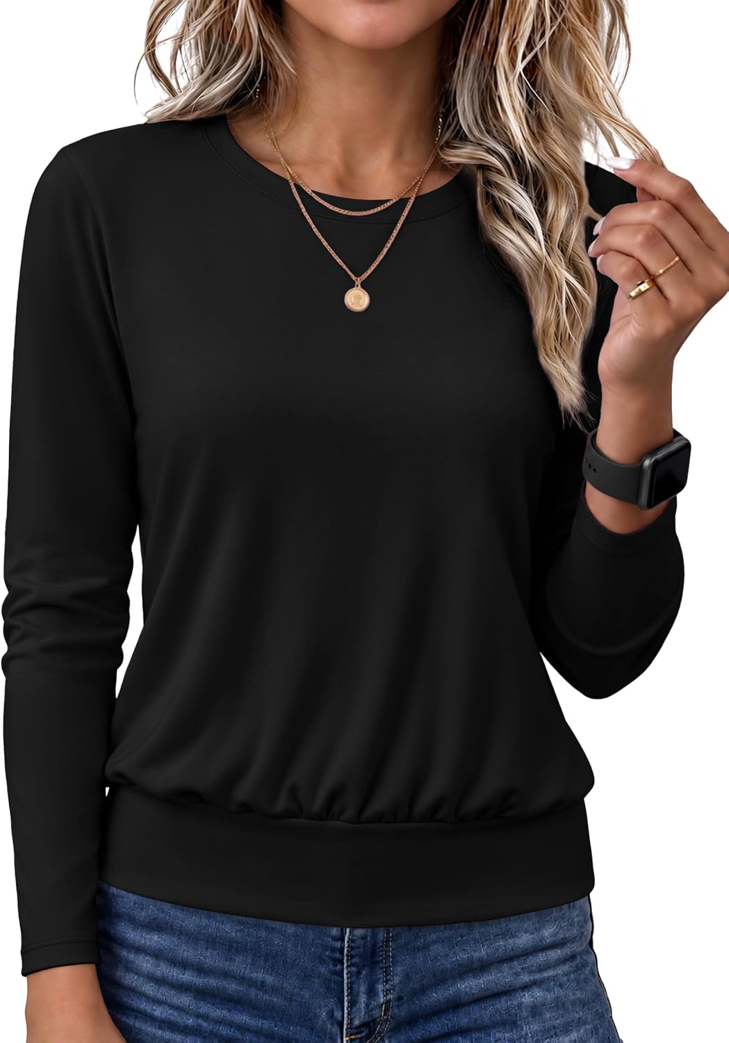 Alaroo Alaroo Long Sleeve Shirts Banded Bottom Tops for Women Casual Cute Fashion