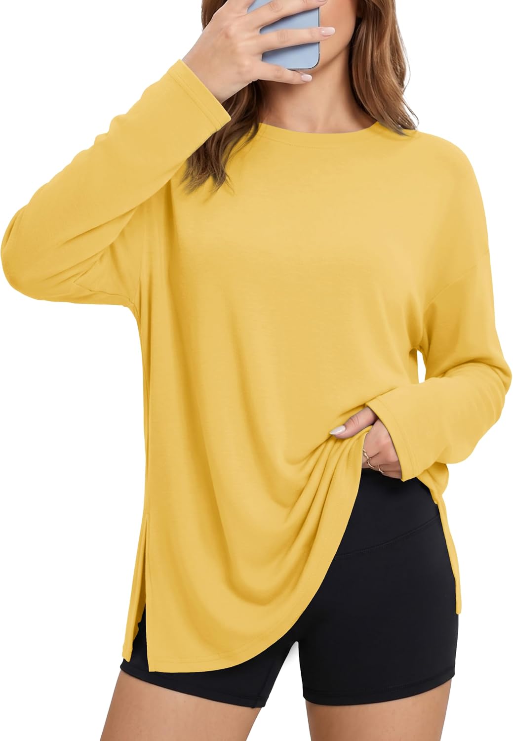 Rexley Women's Oversized Long Sleeve Shirt Crew Neck Workout Fall Soft Tee