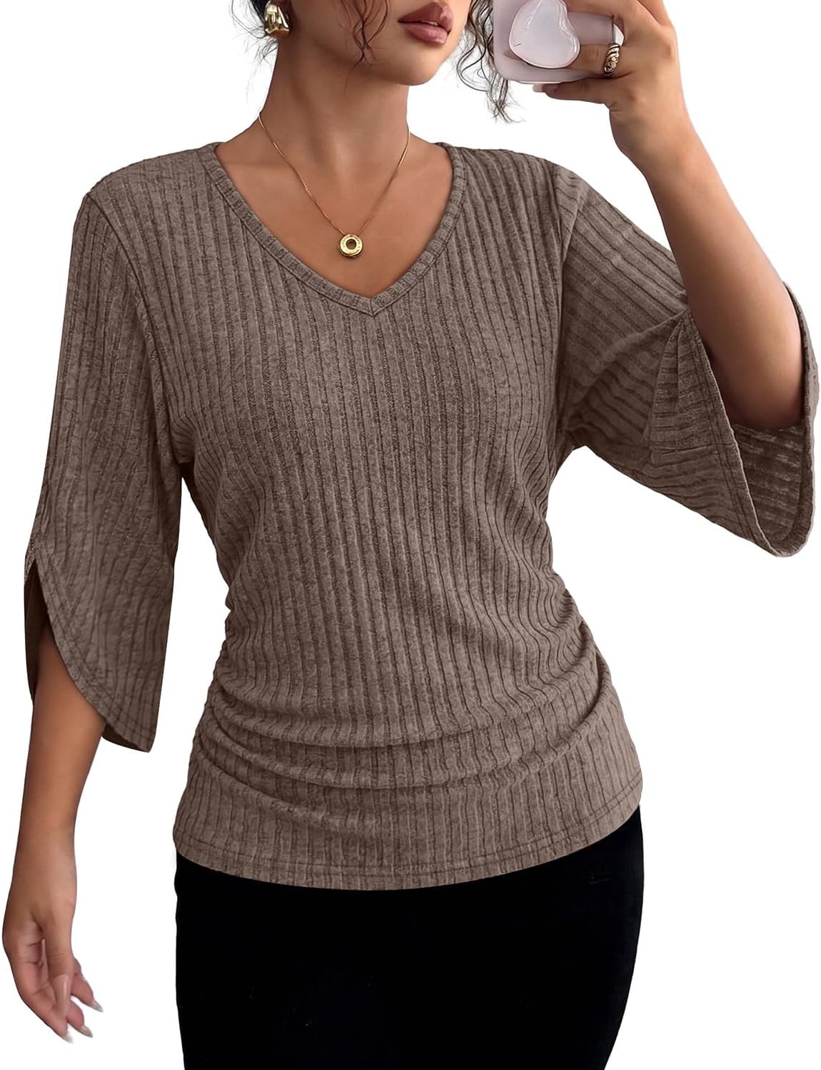 WIHOLL WIHOLL Womens Tops Dressy Casual 3/4 Length Sleeve V Neck Fall Fashion 2026