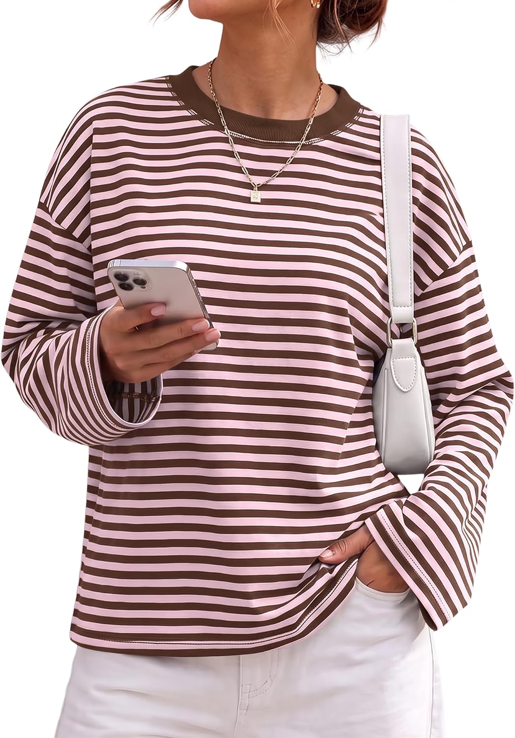 LOMON LOMON Striped Long Sleeve Shirt Women Oversized Crewneck Fall Y2k Tops 2026