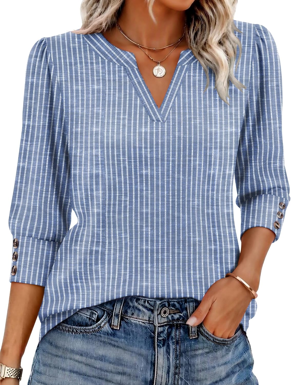 Ekouaer Ekouaer 3/4 Sleeve Tops Women V Neck T Shirts Dressy Casual Blouses