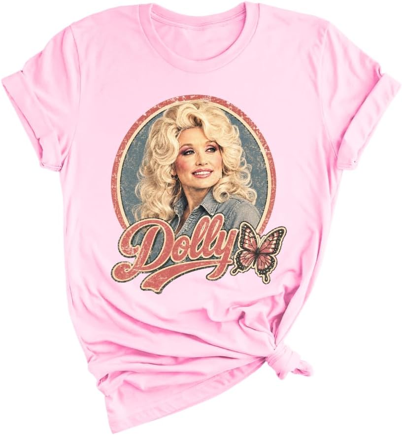 Handmade Dolly Legend Parton Shirt for Women, Memorial Butterfly Retro Country Music Tee